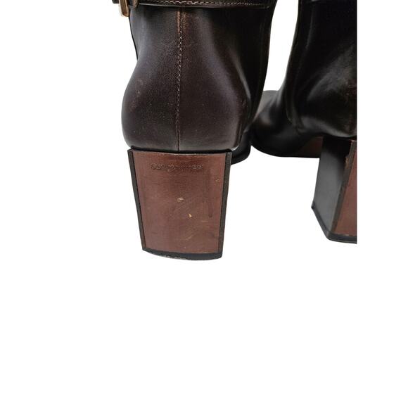 Y2K Sergio Rossi 39.5 Brown Leather Square Toe Chunky Boot Minimalist Whimsygoth - Picture 5 of 9